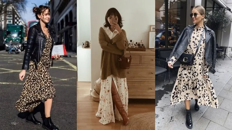 Vestidos leves ganham nova vida com jaquetas de couro