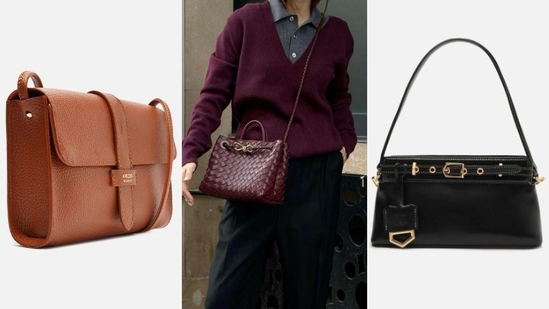 Bolsas estruturadas em tons neutros – Como caramelo, preto ou vinho, elevam qualquer look de transição.