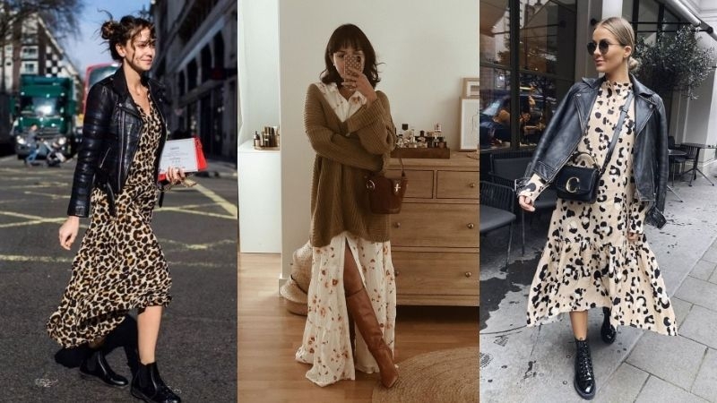 Vestidos leves ganham nova vida com jaquetas de couro