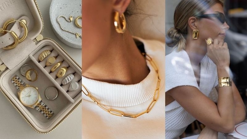 Brincos, pulseiras e colares dourados – Mantém a luminosidade do verão e adicionam um toque de glamour aos looks outonais.